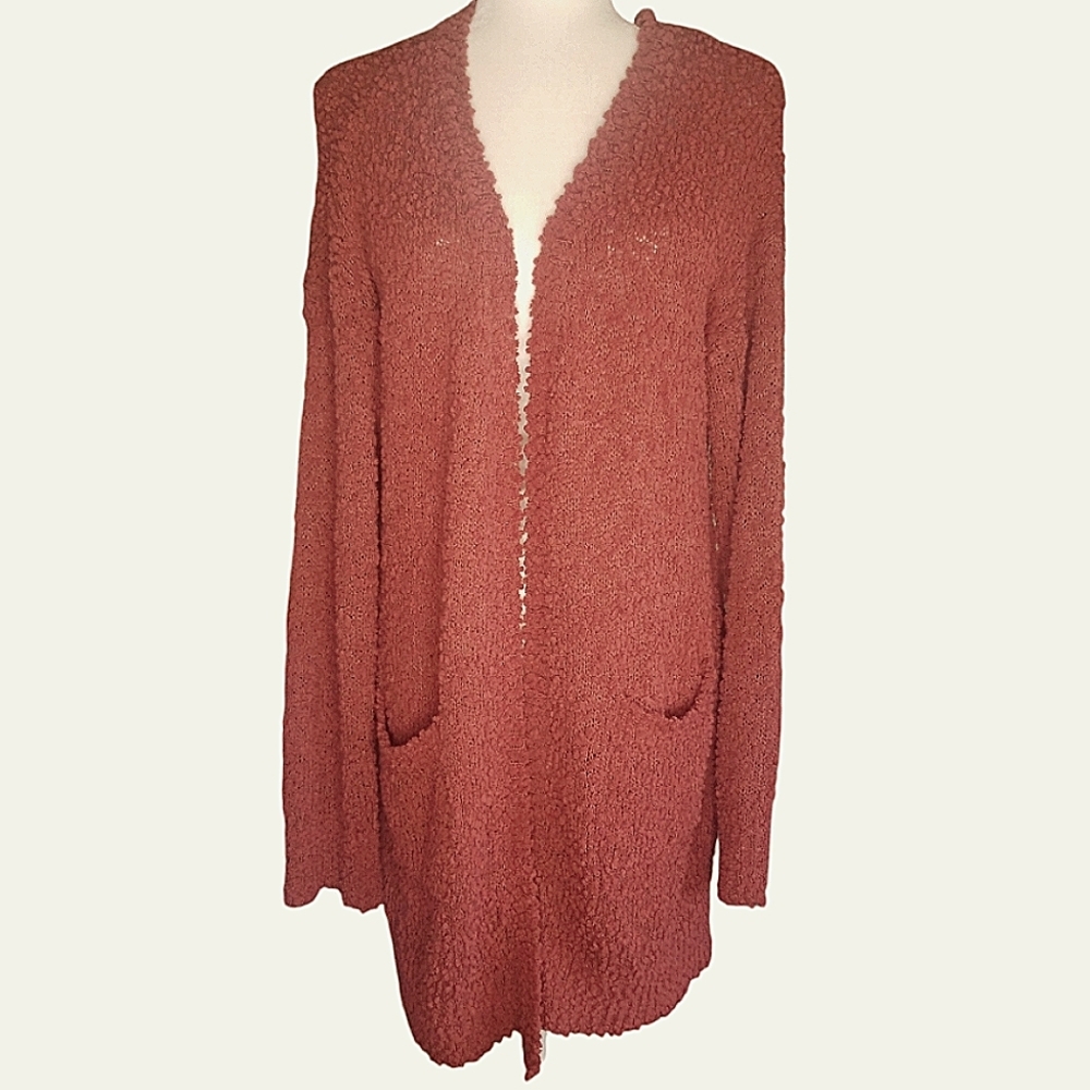 Listicle Pinkish Brown Open-Front Cardigan Popcorn Knit With Pockets